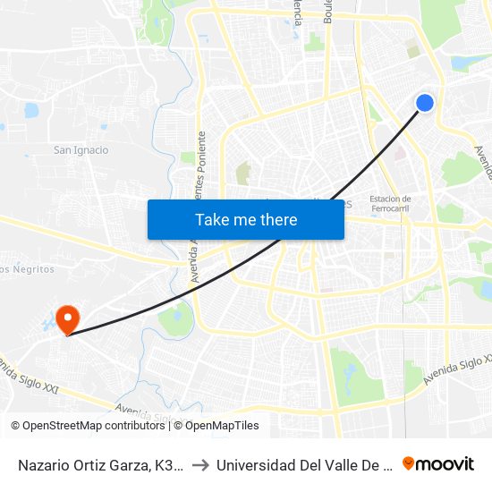 Nazario Ortiz Garza, K30(Int4) to Universidad Del Valle De Mexico map