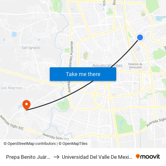Prepa Benito Juárez to Universidad Del Valle De Mexico map