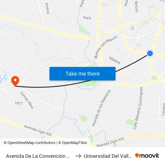 Avenida De La Convención De 1914 Sur, 805 to Universidad Del Valle De Mexico map