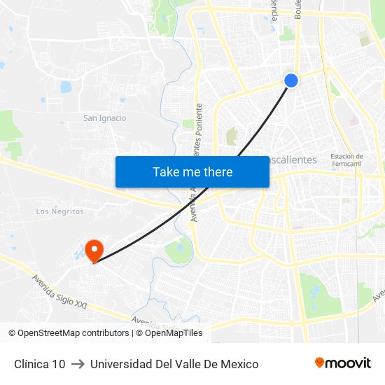 Clínica 10 to Universidad Del Valle De Mexico map