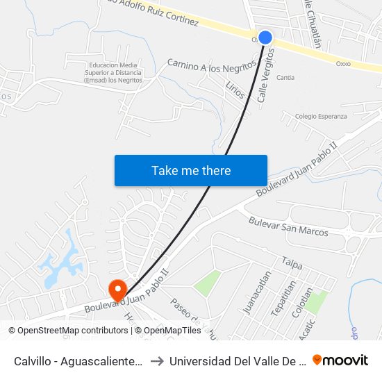 Calvillo - Aguascalientes, 112a to Universidad Del Valle De Mexico map