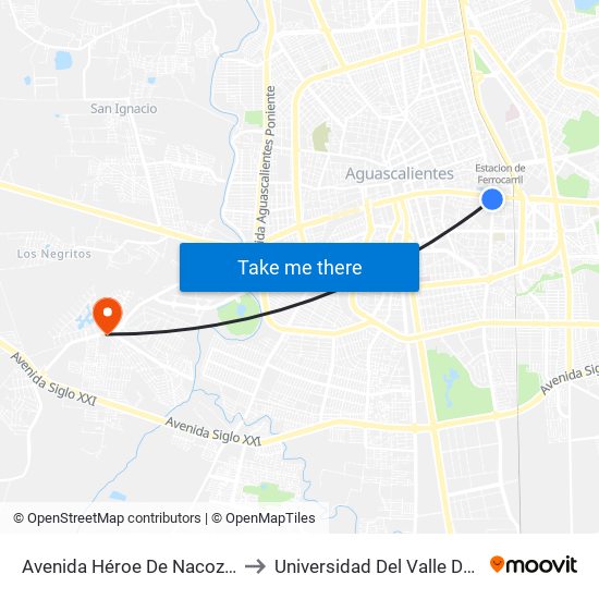 Avenida Héroe De Nacozari, 405a to Universidad Del Valle De Mexico map