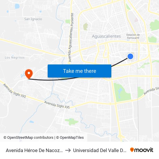 Avenida Héroe De Nacozari, 1115 to Universidad Del Valle De Mexico map