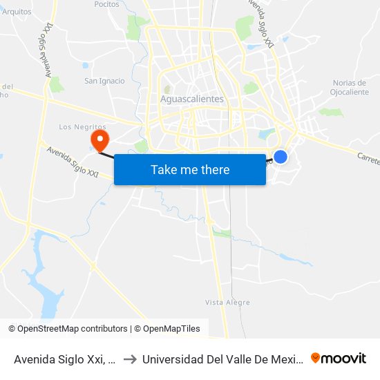 Avenida Siglo Xxi, Lb to Universidad Del Valle De Mexico map
