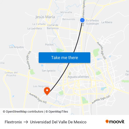 Flextronix to Universidad Del Valle De Mexico map