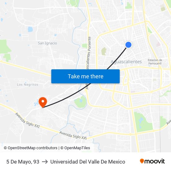 5 De Mayo, 93 to Universidad Del Valle De Mexico map