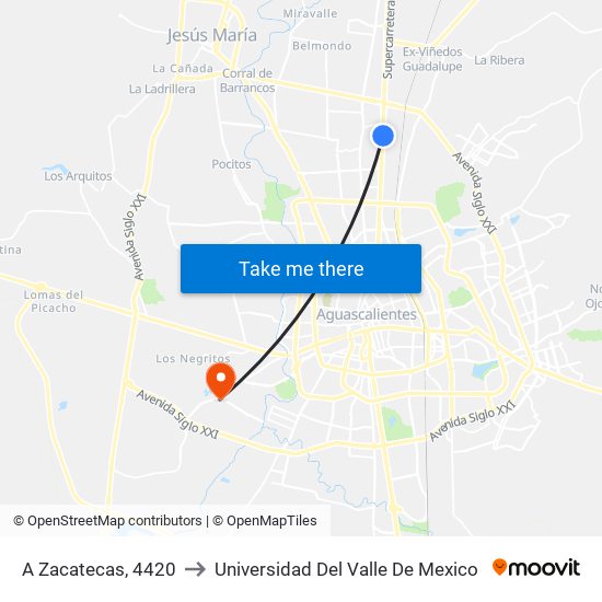 A Zacatecas, 4420 to Universidad Del Valle De Mexico map