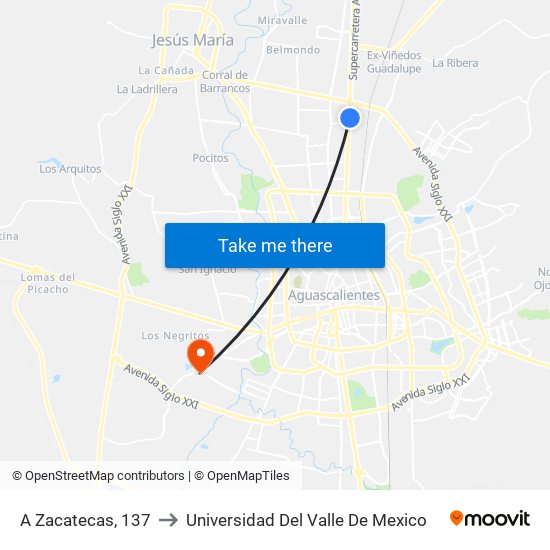 A Zacatecas, 137 to Universidad Del Valle De Mexico map