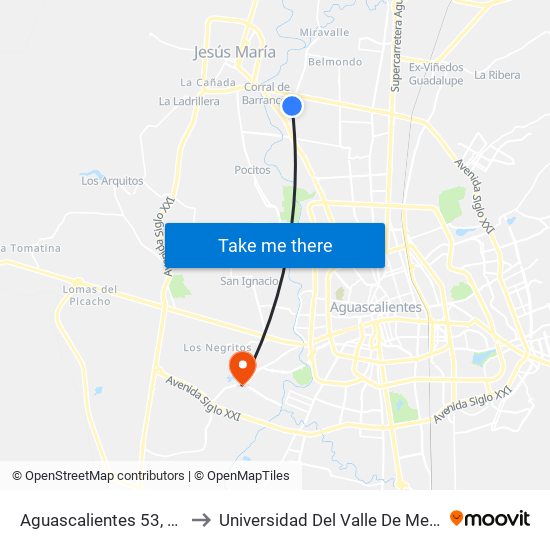 Aguascalientes 53, 436 to Universidad Del Valle De Mexico map