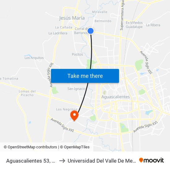 Aguascalientes 53, 220 to Universidad Del Valle De Mexico map