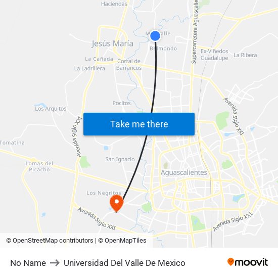 No Name to Universidad Del Valle De Mexico map