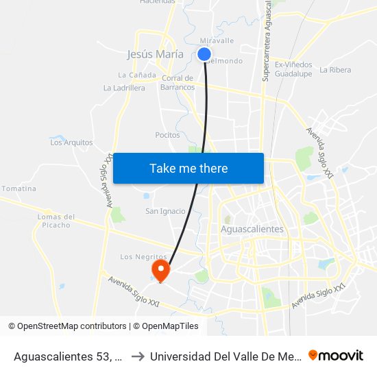 Aguascalientes 53, 803 to Universidad Del Valle De Mexico map