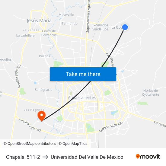 Chapala, 511-2 to Universidad Del Valle De Mexico map