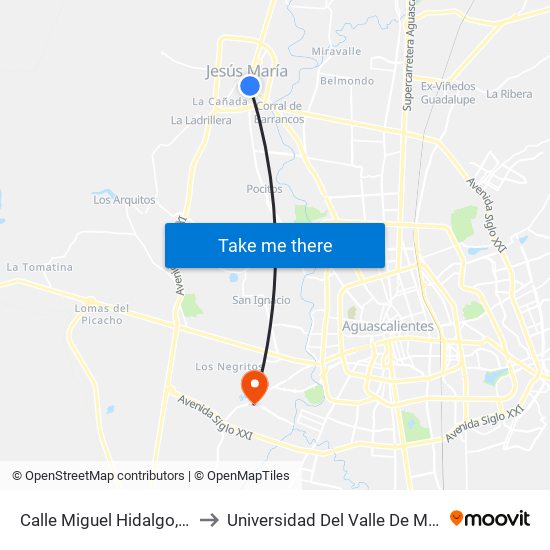 Calle Miguel Hidalgo, 125 to Universidad Del Valle De Mexico map