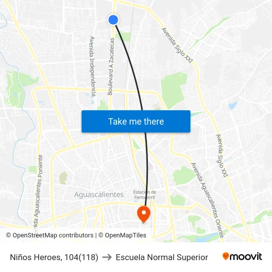 Niños Heroes, 104(118) to Escuela Normal Superior map