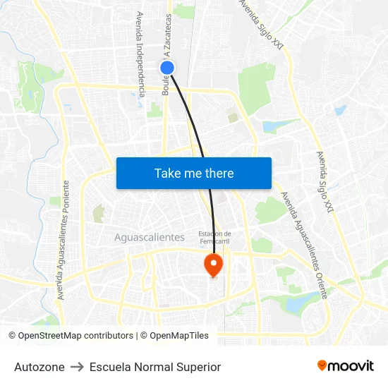 Autozone to Escuela Normal Superior map