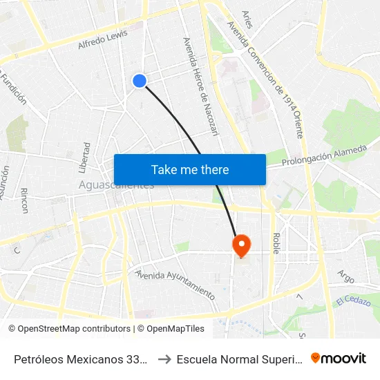 Petróleos Mexicanos 334a to Escuela Normal Superior map