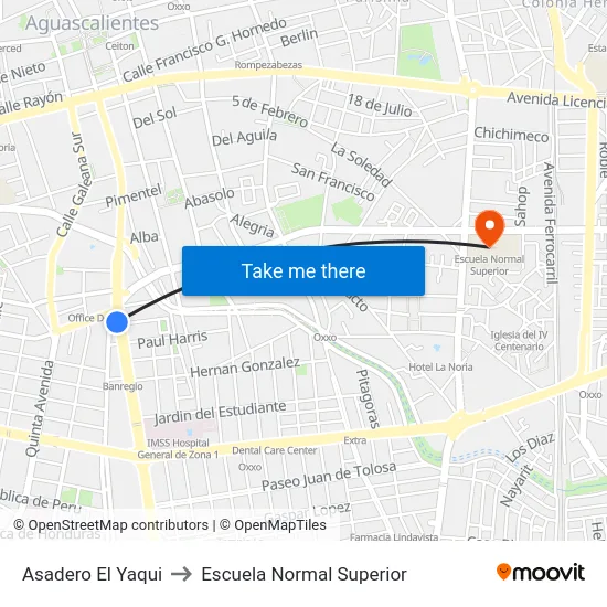 Asadero El Yaqui to Escuela Normal Superior map