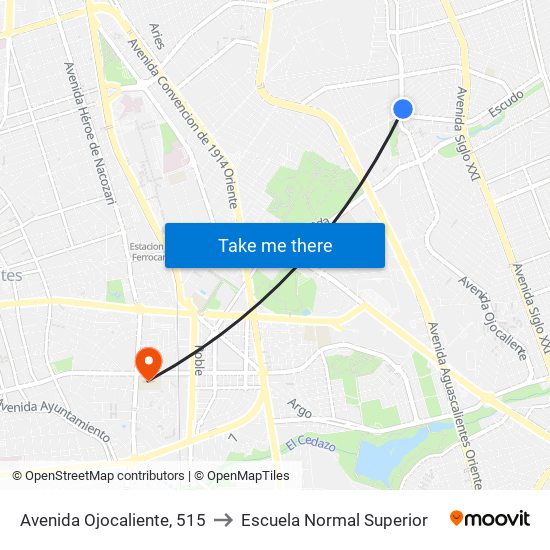 Avenida Ojocaliente, 515 to Escuela Normal Superior map