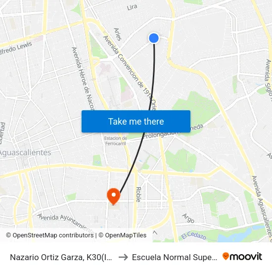 Nazario Ortiz Garza, K30(Int4) to Escuela Normal Superior map