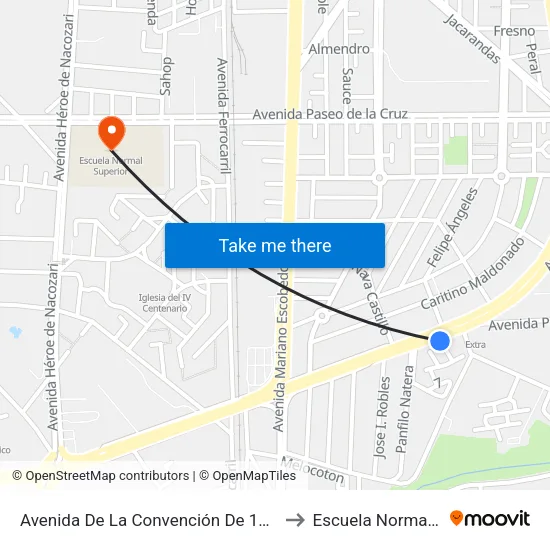 Avenida De La Convención De 1914 Oriente, 1101 to Escuela Normal Superior map