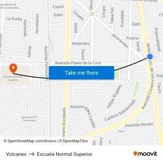 Volcanes to Escuela Normal Superior map