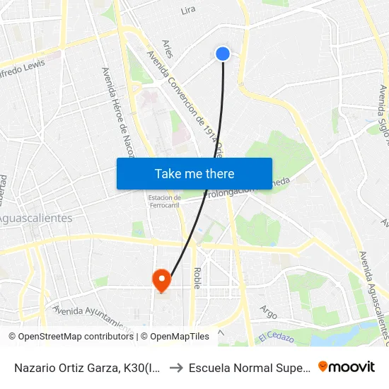 Nazario Ortiz Garza, K30(Int1) to Escuela Normal Superior map