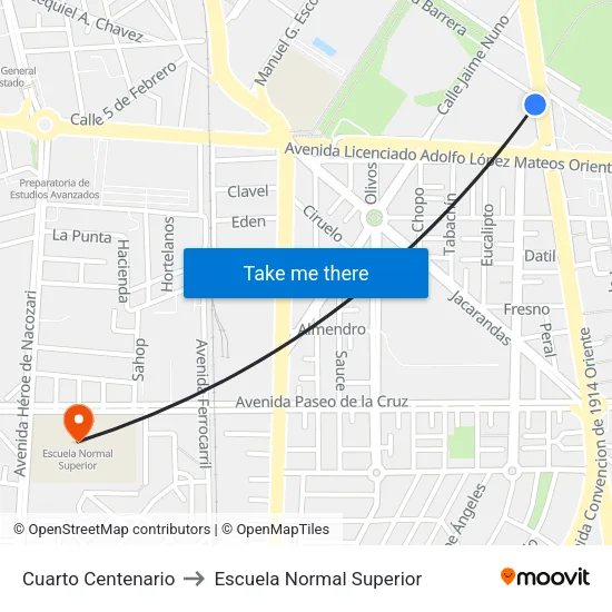 Cuarto Centenario to Escuela Normal Superior map