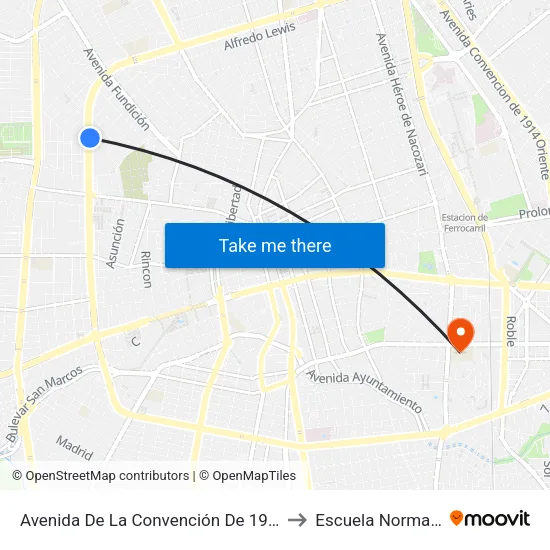 Avenida De La Convención De 1914 Poniente, 1620 to Escuela Normal Superior map