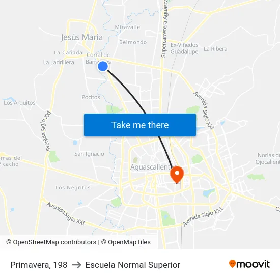 Primavera, 198 to Escuela Normal Superior map