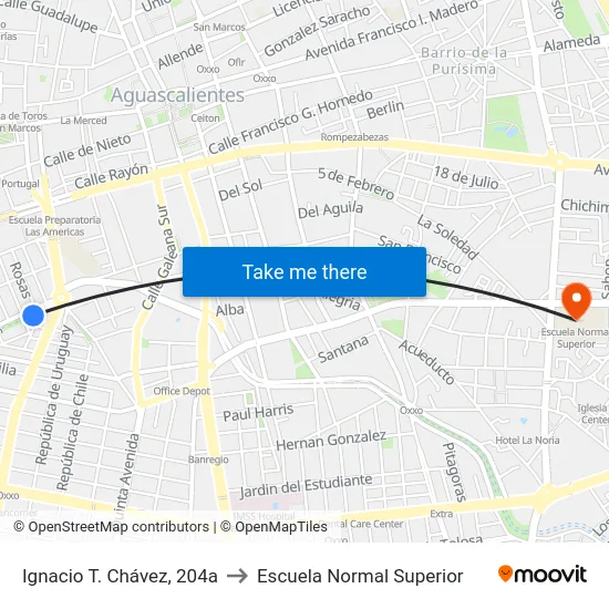 Ignacio T. Chávez, 204a to Escuela Normal Superior map