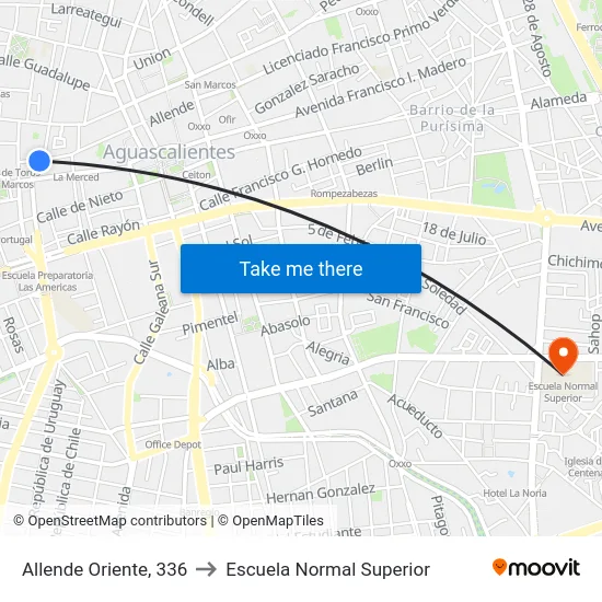 Allende Oriente, 336 to Escuela Normal Superior map