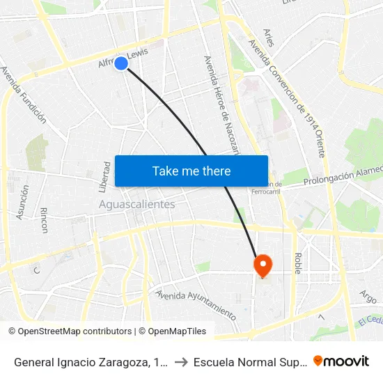 General Ignacio Zaragoza, 1431-S to Escuela Normal Superior map