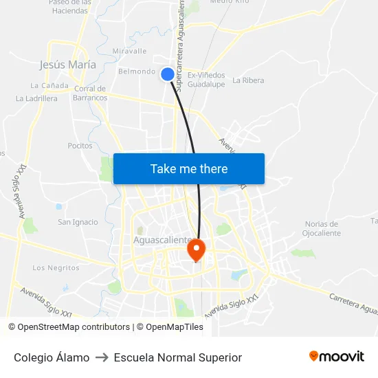 Colegio Álamo to Escuela Normal Superior map