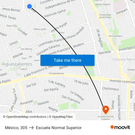 México, 305 to Escuela Normal Superior map