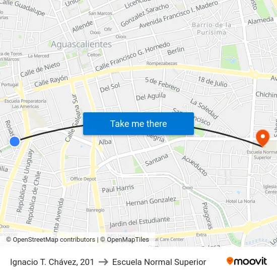 Ignacio T. Chávez, 201 to Escuela Normal Superior map