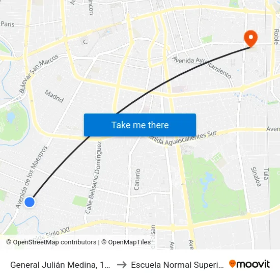 General Julián Medina, 115 to Escuela Normal Superior map
