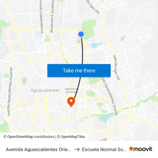 Avenida Aguascalientes Oriente, 920 to Escuela Normal Superior map