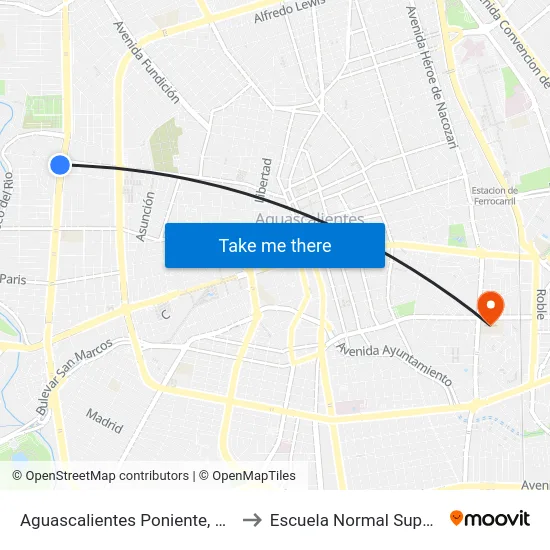 Aguascalientes Poniente, 1410 to Escuela Normal Superior map