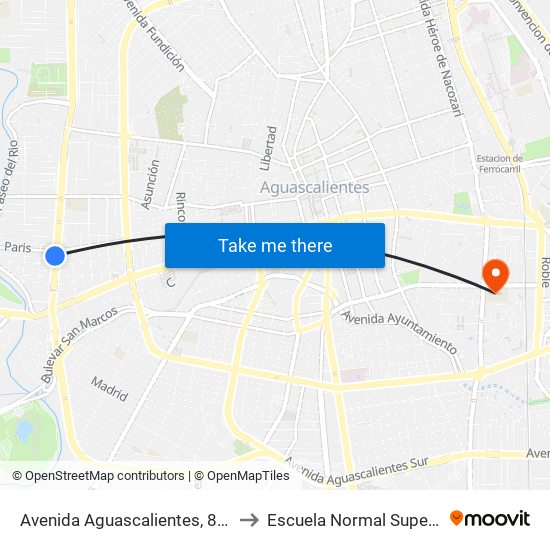 Avenida Aguascalientes, 802c to Escuela Normal Superior map