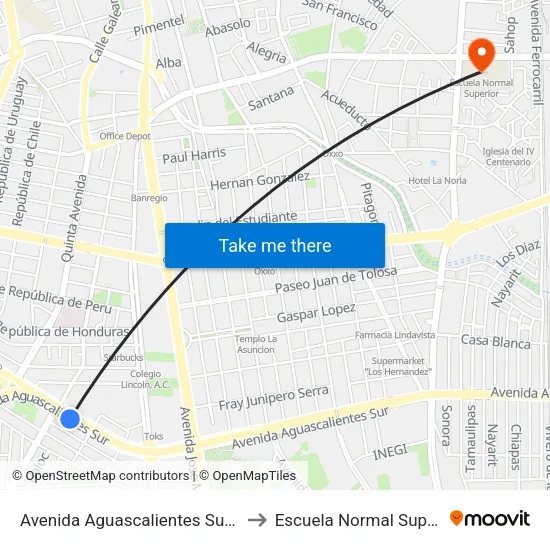Avenida Aguascalientes Sur, 304 to Escuela Normal Superior map