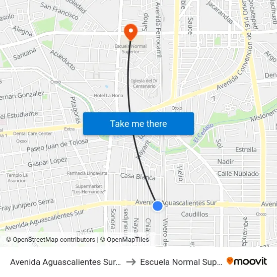 Avenida Aguascalientes Sur, 908a to Escuela Normal Superior map