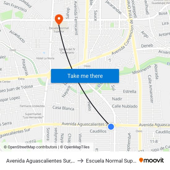 Avenida Aguascalientes Sur, 1065 to Escuela Normal Superior map
