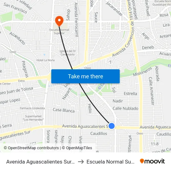 Avenida Aguascalientes Sur, 1065 to Escuela Normal Superior map