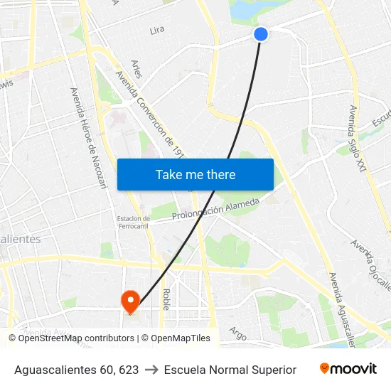 Aguascalientes 60, 623 to Escuela Normal Superior map