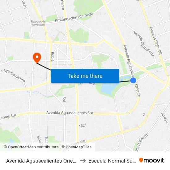 Avenida Aguascalientes Oriente, 706 to Escuela Normal Superior map