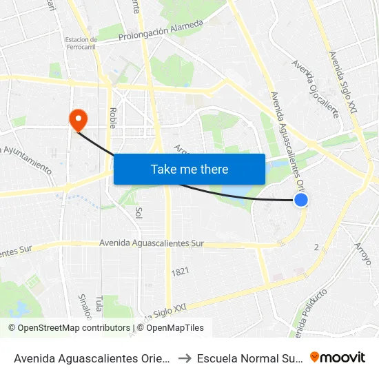 Avenida Aguascalientes Oriente, 500 to Escuela Normal Superior map