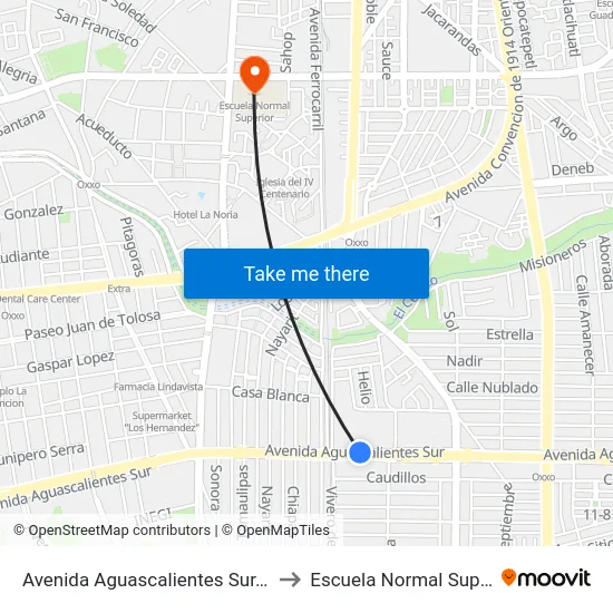 Avenida Aguascalientes Sur, 1100 to Escuela Normal Superior map