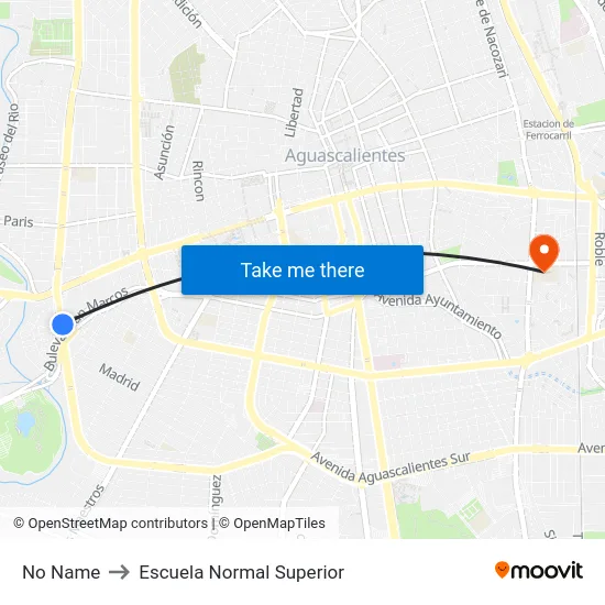 No Name to Escuela Normal Superior map