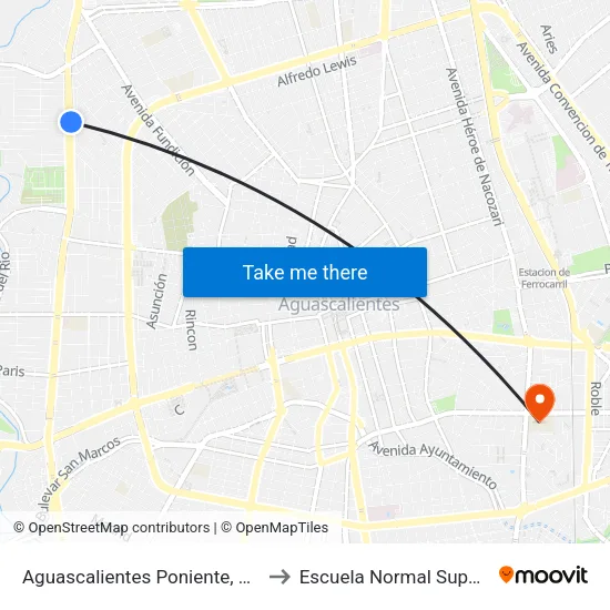 Aguascalientes Poniente, 701a to Escuela Normal Superior map